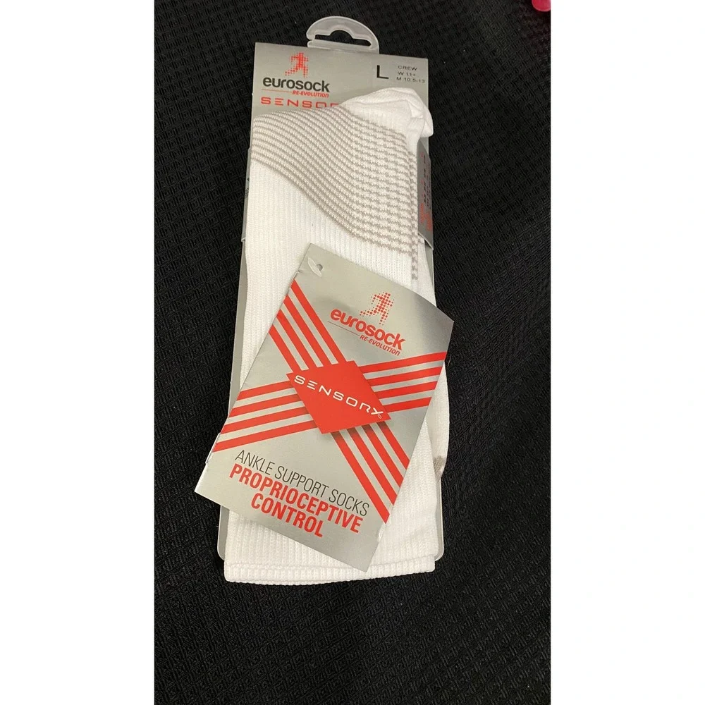 Eurosock Sensory Crew Compression Socks White Grey Size L Ankle Support 41802